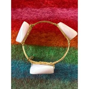 Bourbon and Boweties Pink Stone Gold Wire Wrapped Bangle Bracelet 7 in Chunky 💕